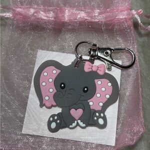 Cute Elephant Keychain with Pink Accents